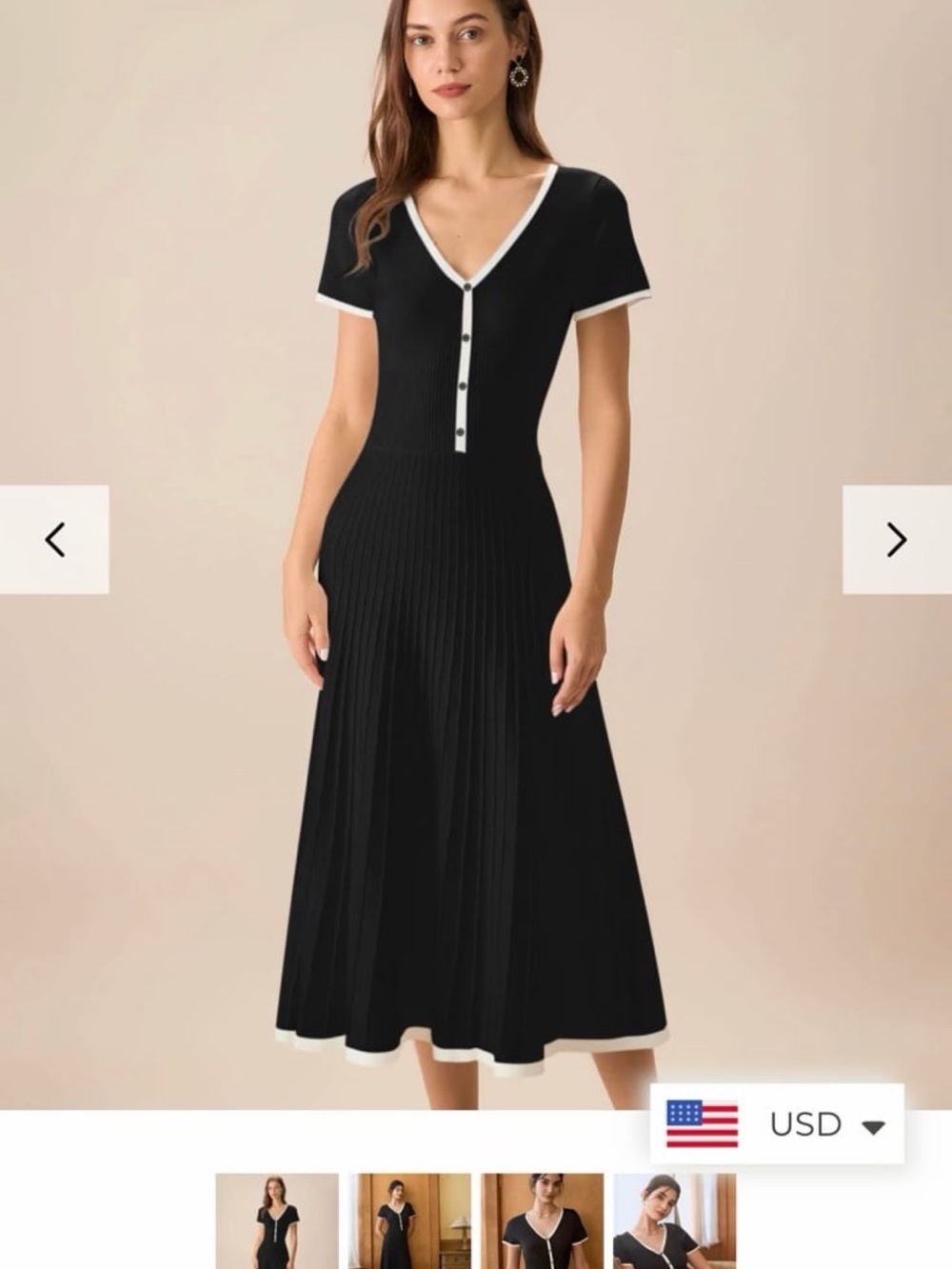 Rihoas Black Contrasting Sweater Midi Dress